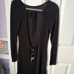 Lioness Black Long-Sleeve Dress with Tie-Back